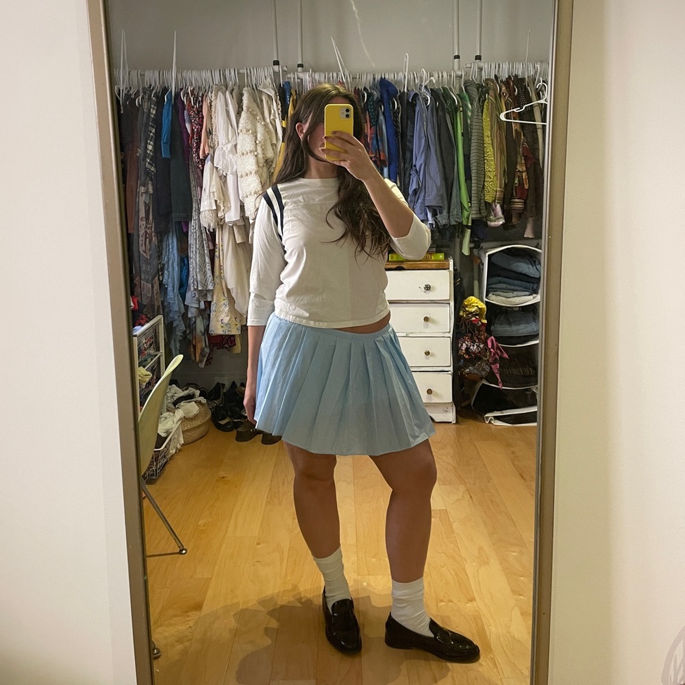 Sunday Best Light Blue Striped Pleated Mini